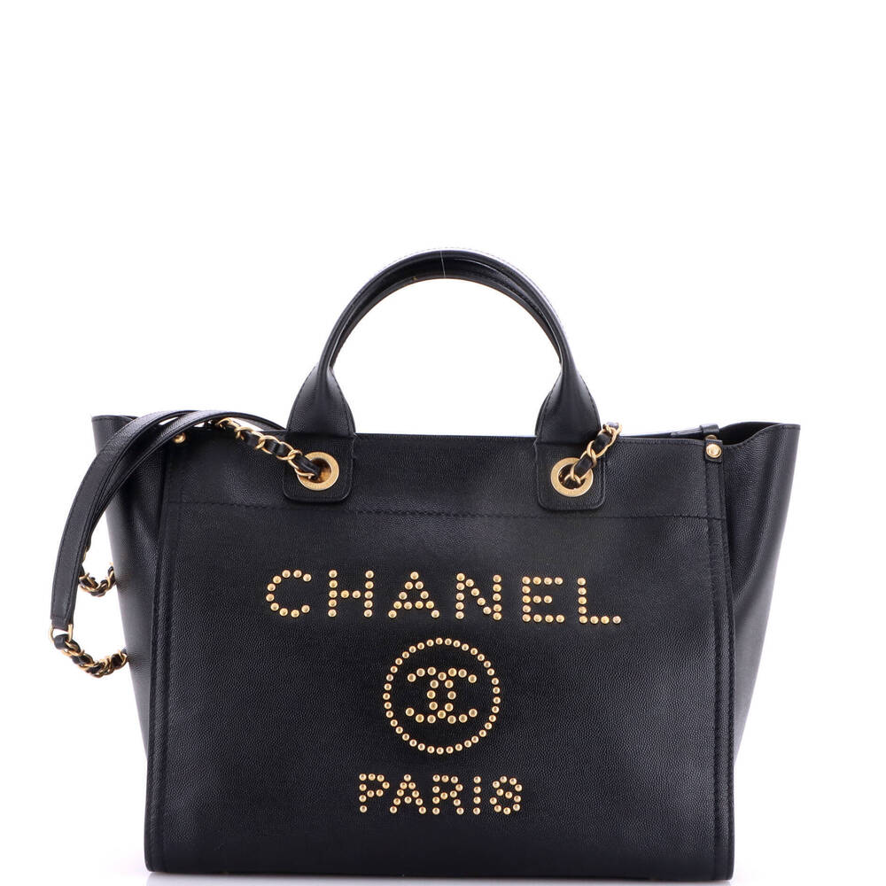 Chanel Small Deauville Tote Studded Caviar
